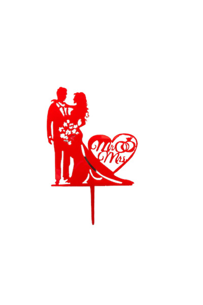 OEM Decor pentru tort - Mire și mireasă (Mr. și Mna), Roșu, M1, 12 cm