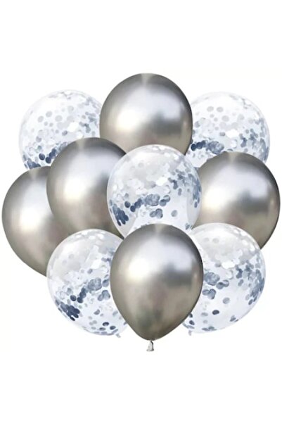 OEM Set 10 balloons with confetti, silver color, 30 cm