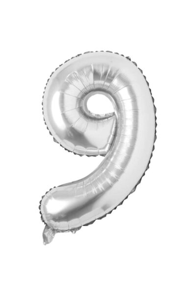 OEM Φολιδωτό μπαλόνι, ESB, Ασημί, αριθμός 9, 105 cm