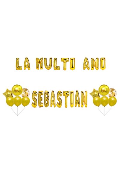OEM Set Balloons Happy Birthday Sebastian, Cake Topper, Gold, 35 Pcs