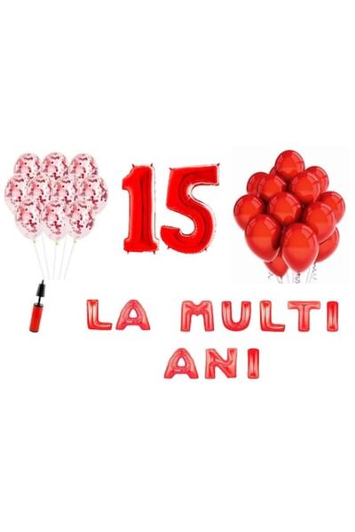 Domi Party & Gifts Set 33 baloane, La mulți ani de 15 ani, numere folie 100 c...