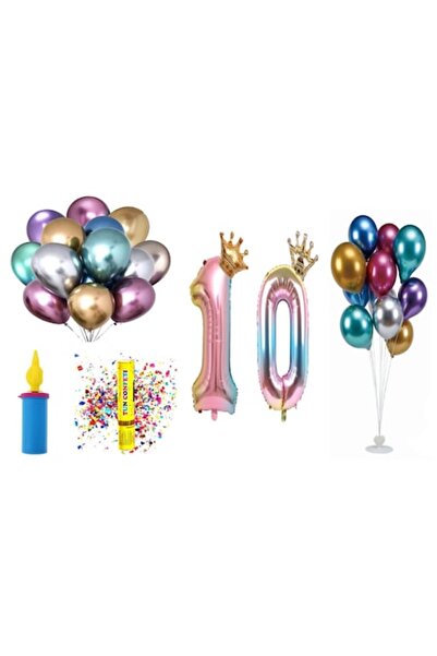 OEM Set baloane aniversare, 10 ani, model multicolor cu coroana, DOMI PARTY &...