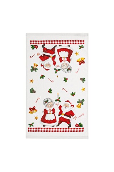 OEM Prosop de bucătărie, model Moș Crăciun, bumbac, alb, 63x38cm