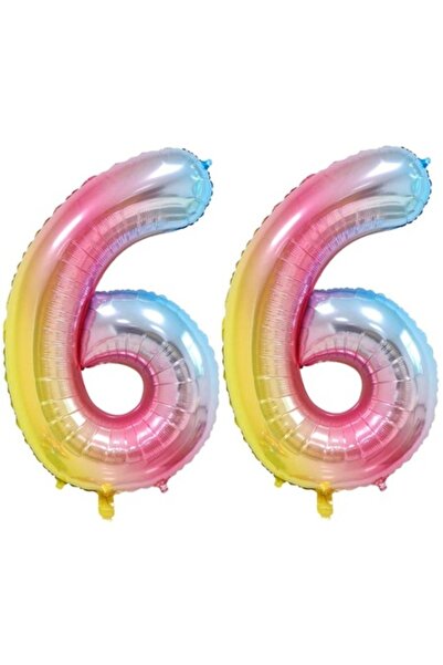 OEM Set de 2 baloane folie cu numere, ESB, Rainbow, aniversare 66 de ani, 105 cm