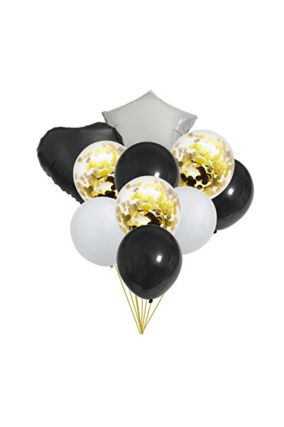 NO BRAND Set 10 baloane cu confetti, negru, alb, 30 cm
