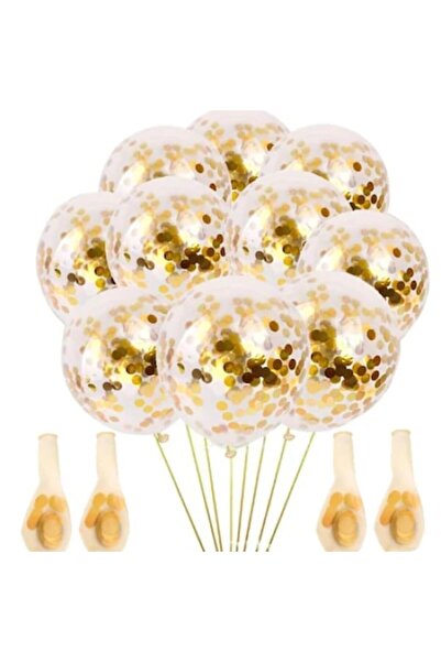 OEM Set 10 baloane transparente cu confetti aurii, 30 cm