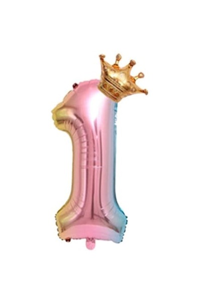 OEM Balon cifra 1, multicolor cu coroana, 80cm
