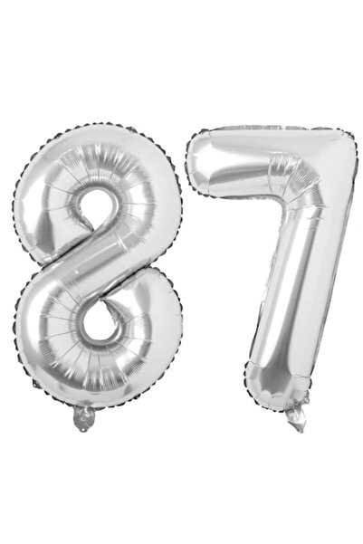 OEM Set de 2 baloane folie cu numere, argintii, aniversare 87 de ani, 100 cm