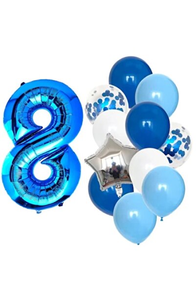OEM Set 12 Baloane Aniversare 8 Ani, baiat, culoare albastru, 1 metru