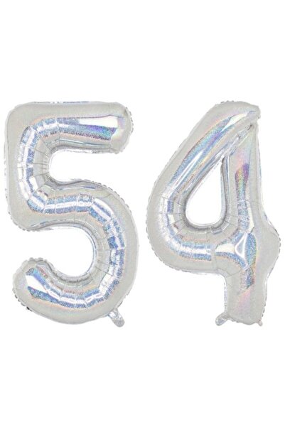 OEM Set de 2 baloane holografice din folie cu numere, aniversare 54, 100 cm