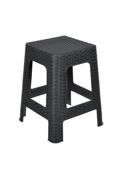 SHOPIENS Plastic Stool, Rattan Style, Unified Legs, Black, 36.5x36.5x46 cm