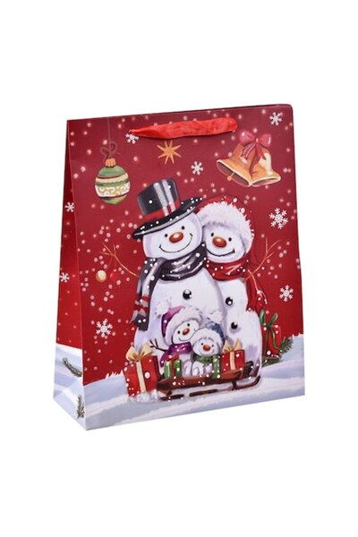 OEM Pungă cadou de Crăciun, model om de zăpadă, holografică cu sclipici, hârt...