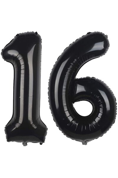 OEM Set de 2 baloane folie cu numere '16', negre, 100 cm