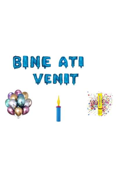 OEM Set baloane cu mesaj bine ati venit, albastru, 65 buc