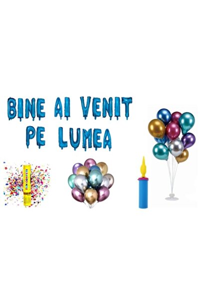 OEM Set Baloane Bine Ai Venit Pe Lumea, cake topper, 80 Buc, Albastru