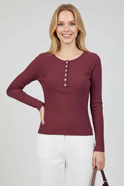 Ethab Ticaret Snap Detailed Blouse Plum