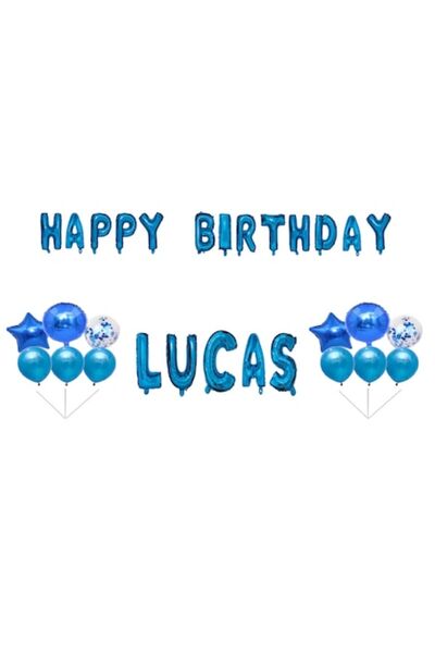 OEM Set Baloane Happy Birthday Lucas, Cake topper, Albastru, 35Buc