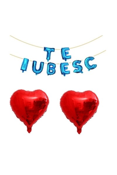 OEM Set 10 baloane folie TE IUBESC albastre, ESB, inimioare roșii
