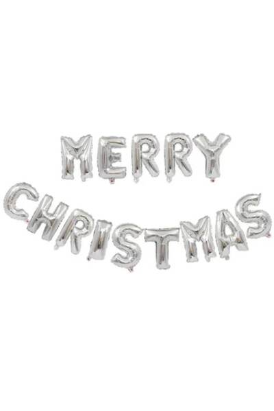 Shop Carnaval Set Baloane Craciun Fericit, argintiu, 41 cm