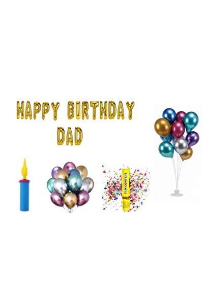 OEM Set Baloane La Multi Ani Tati, cake topper, 77 Buc, Auriu