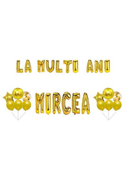 OEM Set Baloane La multi ani Mircea, Cake topper, Auriu, 35Buc