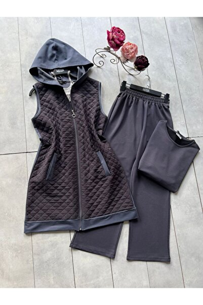 asyadabutik Γυναικείο Καπιτονέ Γιλέκο Σετ 3 τεμαχίων