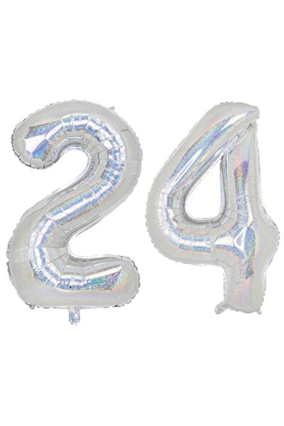 OEM Set de 2 baloane holografice ESB cu numere, aniversare 24, 100 cm