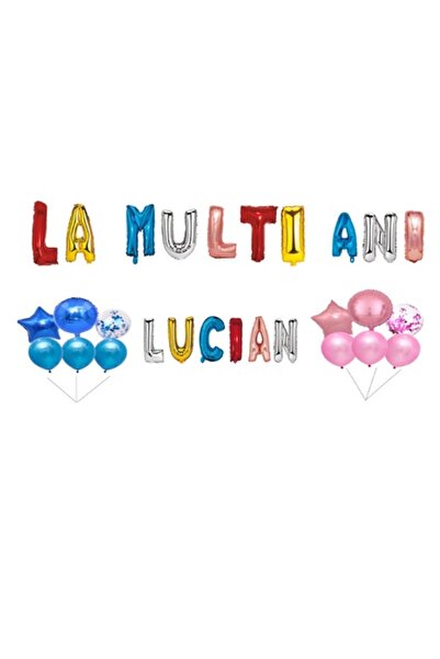 OEM Set Baloane La Mulți Ani Lucian, Decor Tort, Multicolor, 35 Bucăți