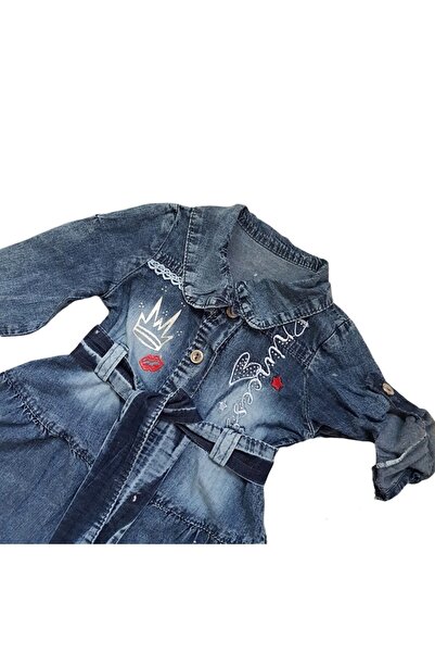 Miniworld - Rochie tip cămașă pentru fete, imitație de bumbac din denim, curea în talie, prințesă, 9 luni, 74 cm,