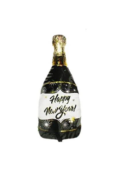 OEM Champagne Bottle Foil Balloon Happy New Year, Black, 85cm