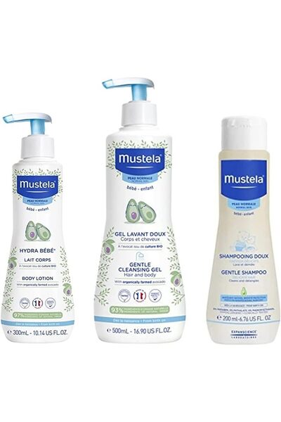 mustela baby مجموعة أساسية لوقت الاستحمام - 3 منتجات ضرورية لاستحمام الأطفال ...