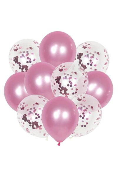 OEM Σετ 10 μπαλόνια με κομφετί, ανοιχτό ροζ χρώμα, 30 cm