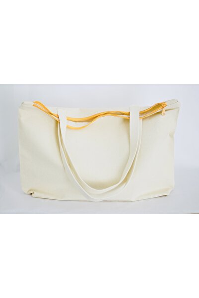 Studio Firu Çok Amaçlı Ham Bez Büyük Omuz Çantası Fermuarlı Turuncu