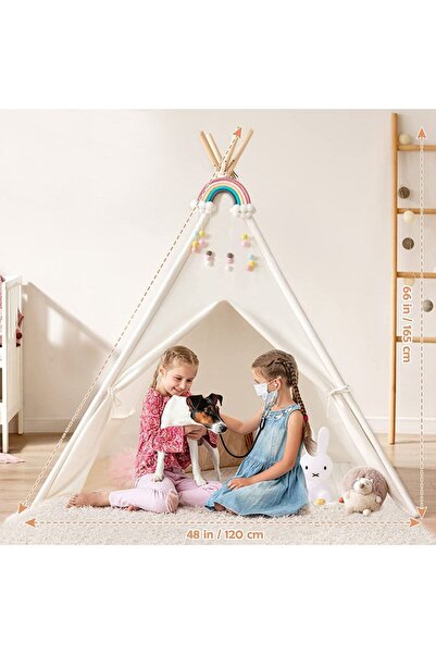 teknotrust Doğal Pamuklu Ahşap Çocuk Oyun Evi ve Minder Seti, Beyaz