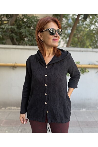 DenizEge Brode Pattern Shirt Hooded Black