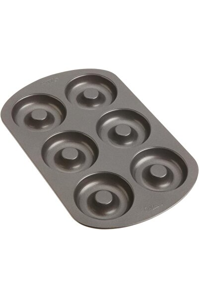 The Bros صينية خبز الدونات بستة تجاويف، 3.75 بوصة، معدنية غير لاصقة، آمنة للاستخدام في غسالة الأطباق، لون أسود