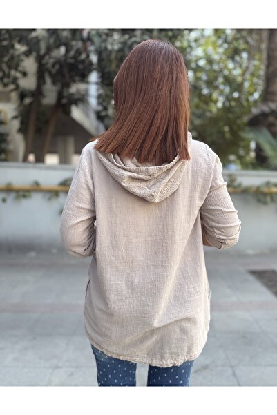 DenizEge Brode Pattern Shirt Hooded Beige