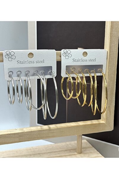 Safine 6lı 3boy set halka küpe silver