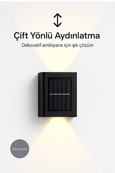 CNGZSHOP Solar Aplik Çift Taraflı Güneş Enerjili Duvar Lambası Su Geçirmez 2 ...