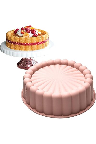 The Bros قالب كيك شارلوت سيليكون دائري غير لاصق مقاس 18 سم، مناسب للتشيز كيك والبراوني والتارت، لون وردي