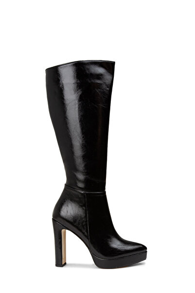 Deery Women's Black Patent Leather Platform Heeled Boots