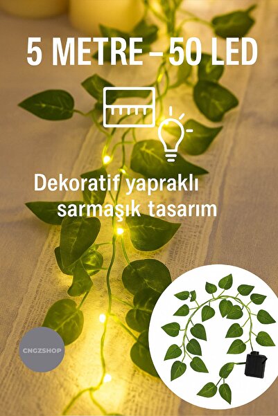 CNGZSHOP Solar Yapay Yapraklı Sarmaşık LED 5 Metre | 50 LED Güneş Enerjili De...