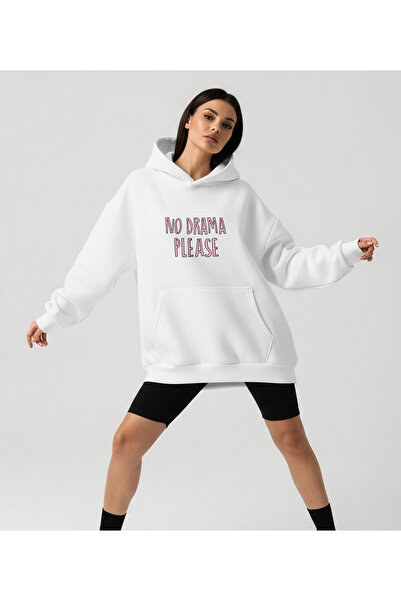 Bheka Concept هوديي للجنسين مطبوع عليه عبارة No Drama Please مقاس كبير