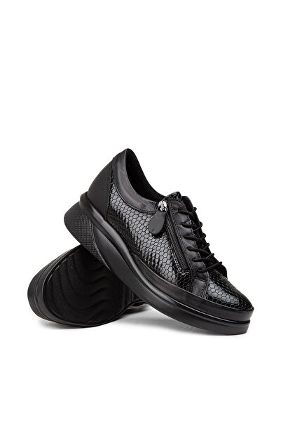 Deery Women's Genuine Leather Black Wedge Heel Casual Shoes