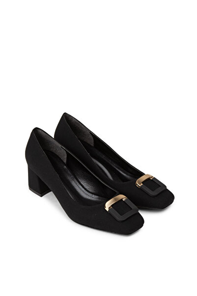 Deery Women's Black Heeled Shoes with Buckle Detail