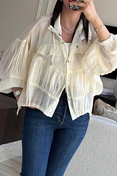 Suziş BEJ КОЛЬОРУ БУЗГУЛУ ШИФОН СОРОЧКА КАПЮШОН KL3050