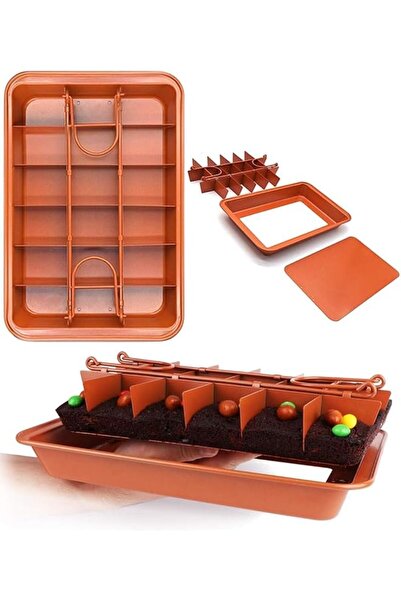 The Bros صينية براوني مع فواصل - صينية فولاذية بحافة صغيرة تُحضّر 18 قطعة براوني مُقطّعة مسبقًا في المرة الواحدة