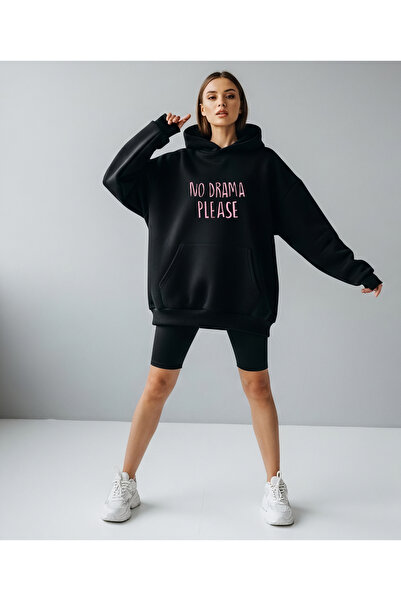 Bheka Concept هوديي للجنسين مطبوع عليه عبارة No Drama Please مقاس كبير