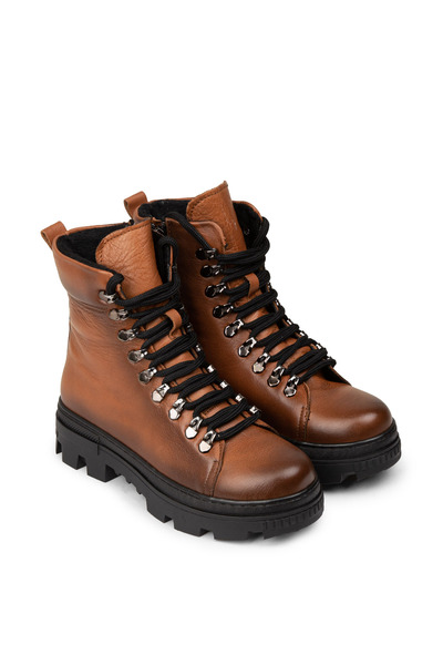 Deery Kadın Hakiki Deri Taba Rengi Fermuarlı Postal Bot