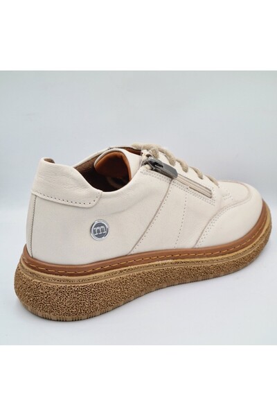 Mammamia D25Ka-145 K.Crema Genuine Leather Lace-Up Zippered Women's Daily Casual Shoes